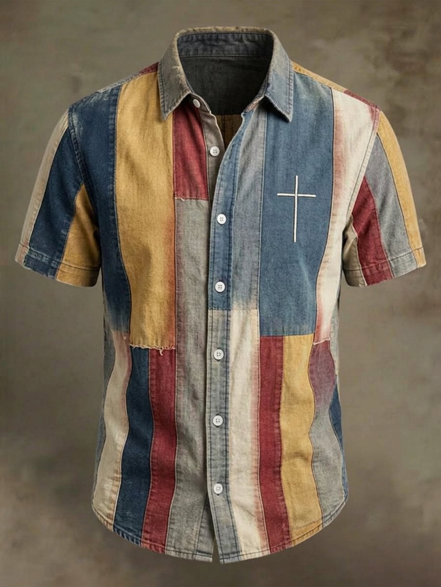Men's Vintage Faith Faux-Linen Short-Sleeve Shirt
