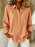 Women's Casual Retro Orange Cotton And Linen Shirt