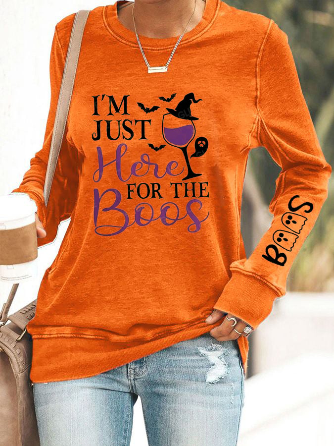 Women's Funny Halloween I’m Just Here for the Boos Printed Sweatshirt