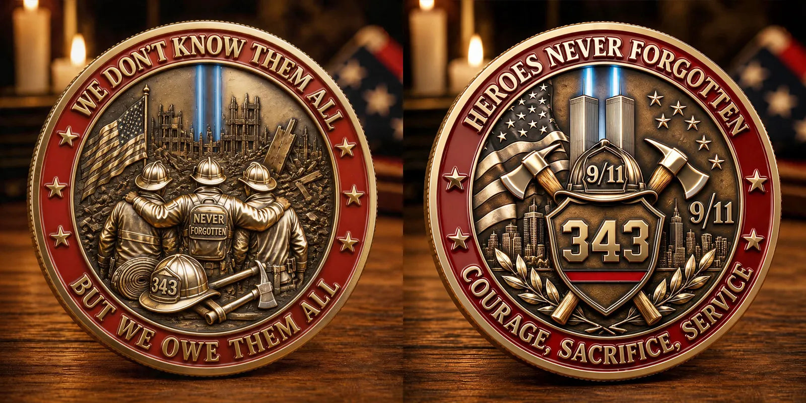 Never Forget 9.11.2001 First Responders Commemorative Metal Medal