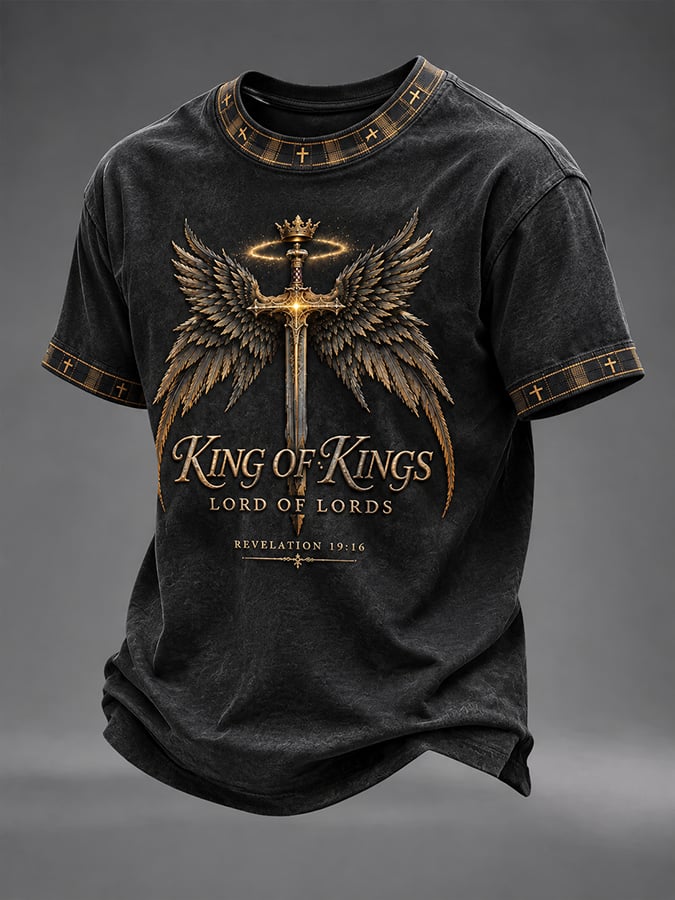 Men's King Of Kings Lord Of Lords Print Round Neck T-shirt