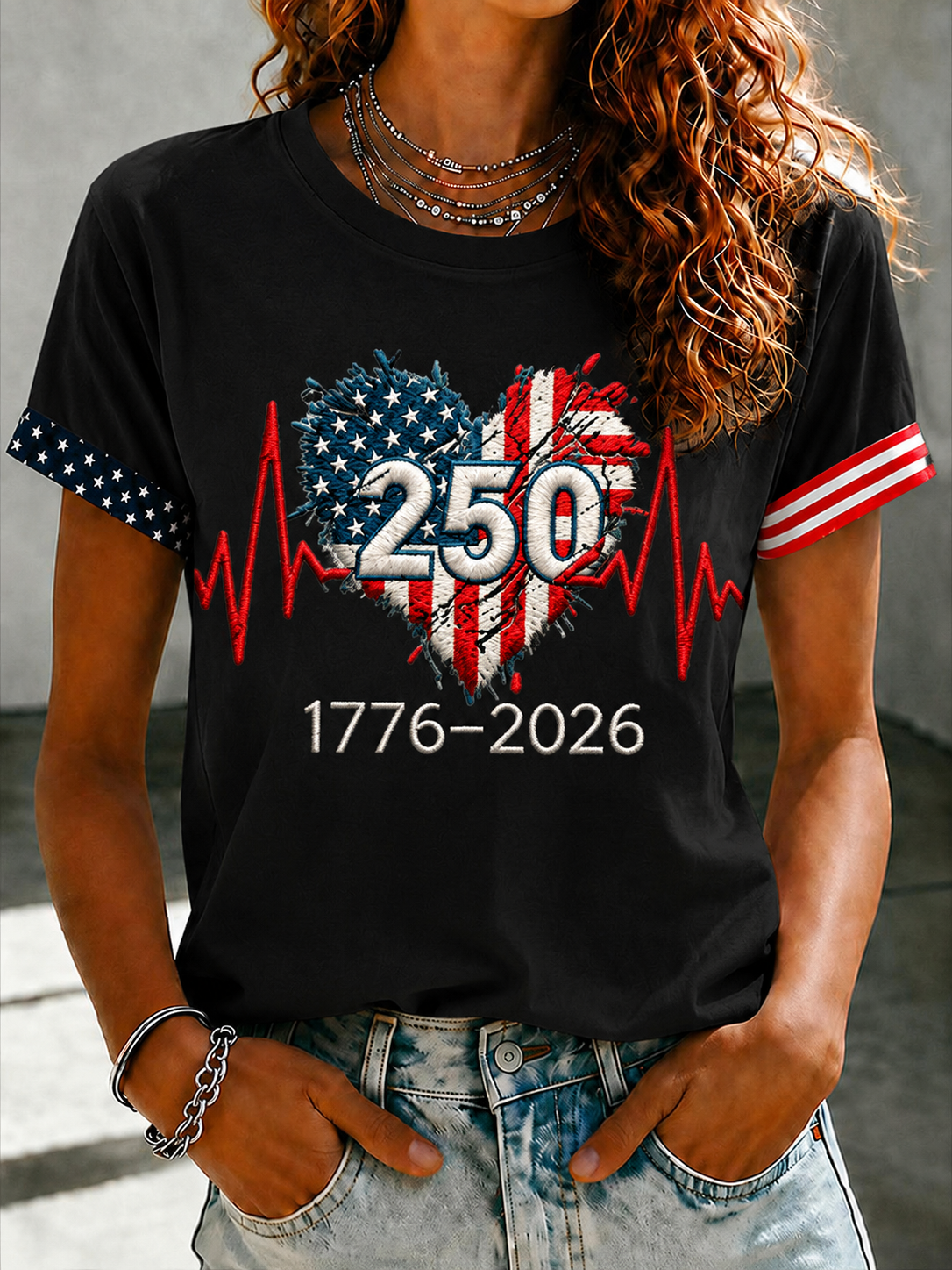 Women'S American Love Printed Round Neck T-Shirt