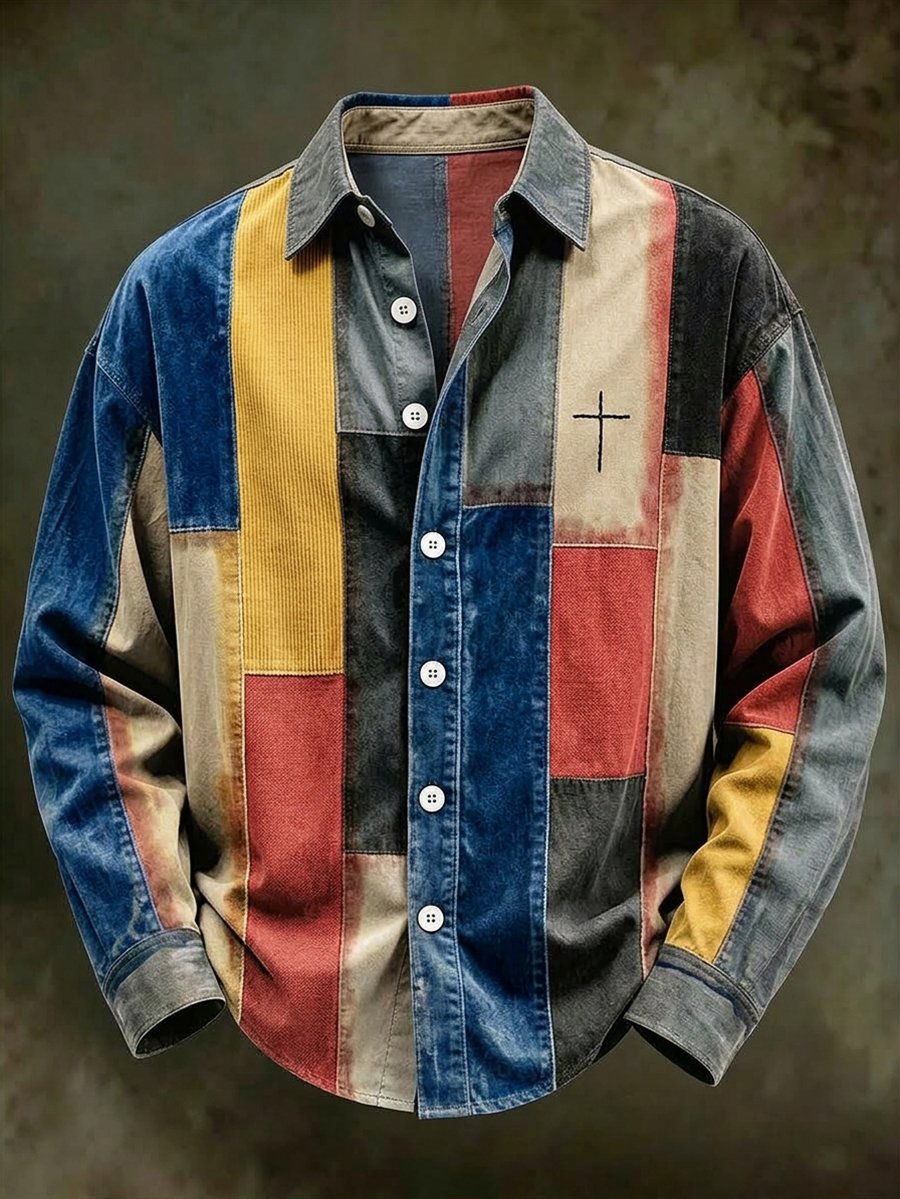 Men's Vintage Geometric Faith Long-Sleeve Shirt