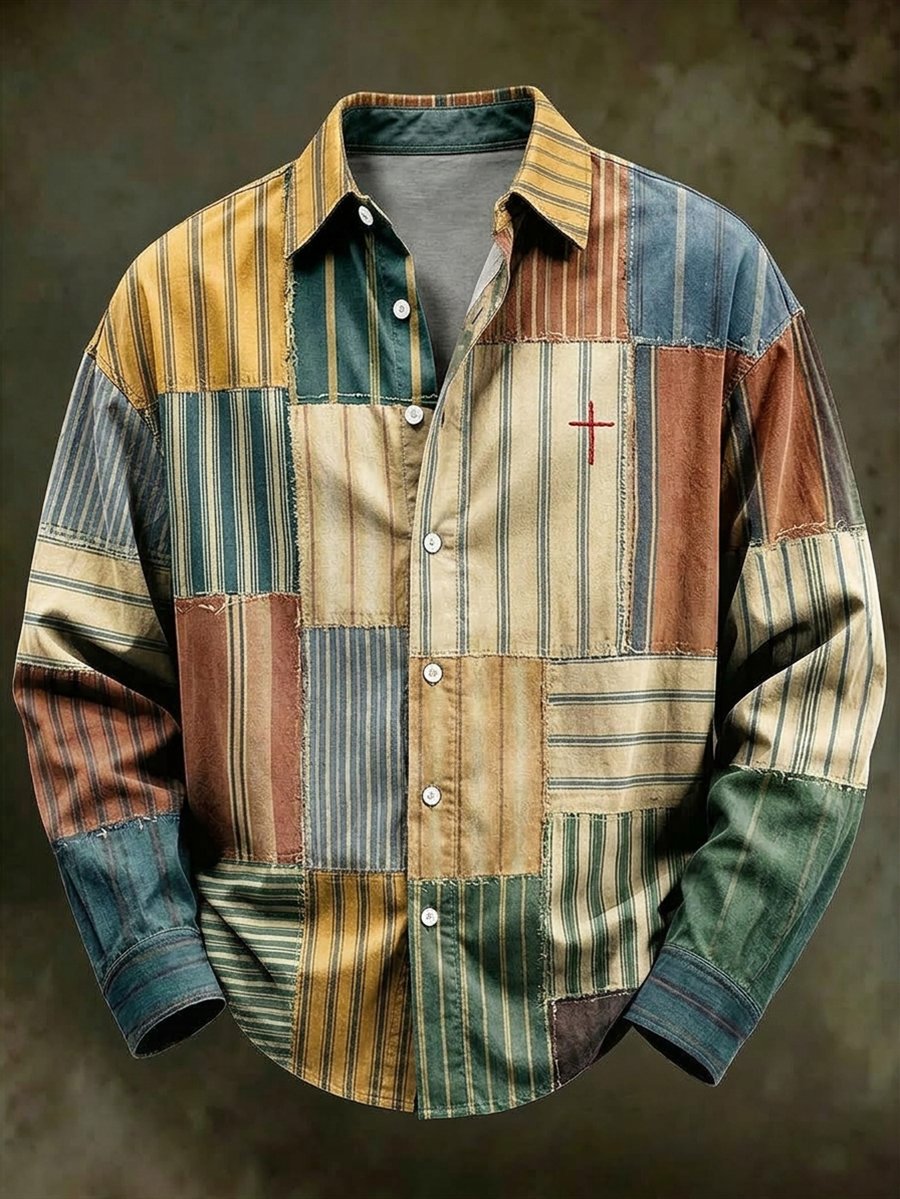 Men's Vintage Geometric Faith Long-Sleeve Shirt