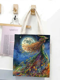 Witch And Flowers Under The Full Moon Art Print Canvas Bag