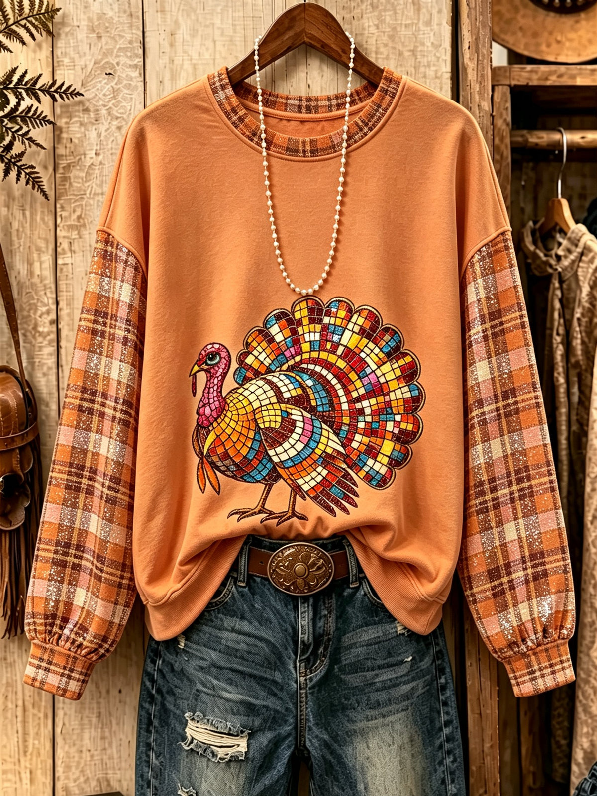 Women's Thanksgiving Turkey Print Sweatshirt