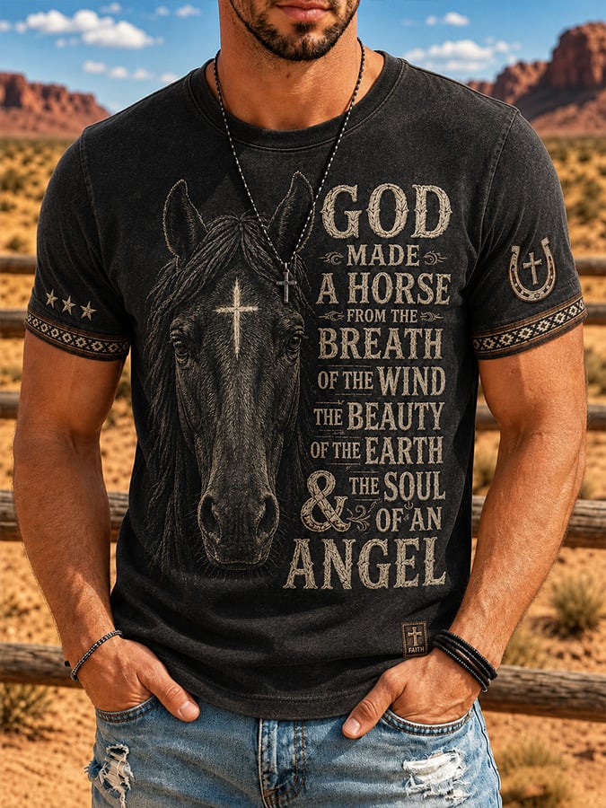 Men's Vintage Western Faith-Print T-Shirt