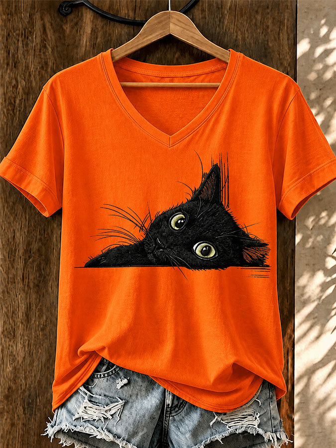 Women'S American Flag Cat Printed Casual T-Shirt