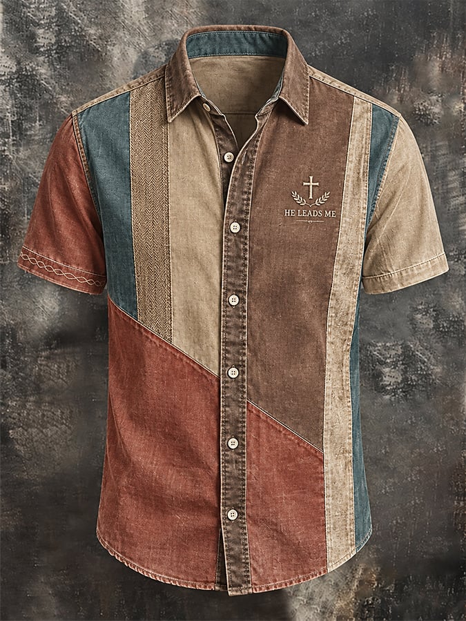 Men's Vintage Faith Faux-Linen Short-Sleeve Shirt