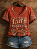 Women's Vintage Western Faith-Print Top