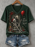 Women's Christmas "Still Waiting For A Miracle" Pattern Comfortable V-neck Short Sleeve T-shirt