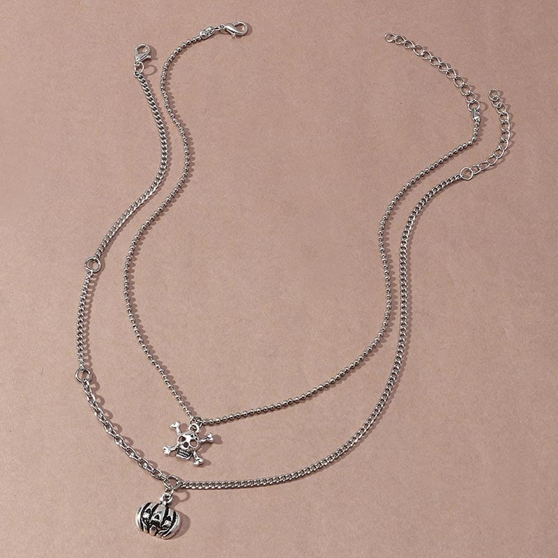 Fashionable And Personalized Creative Stacked Skull Pumpkin Pendant Design Necklace