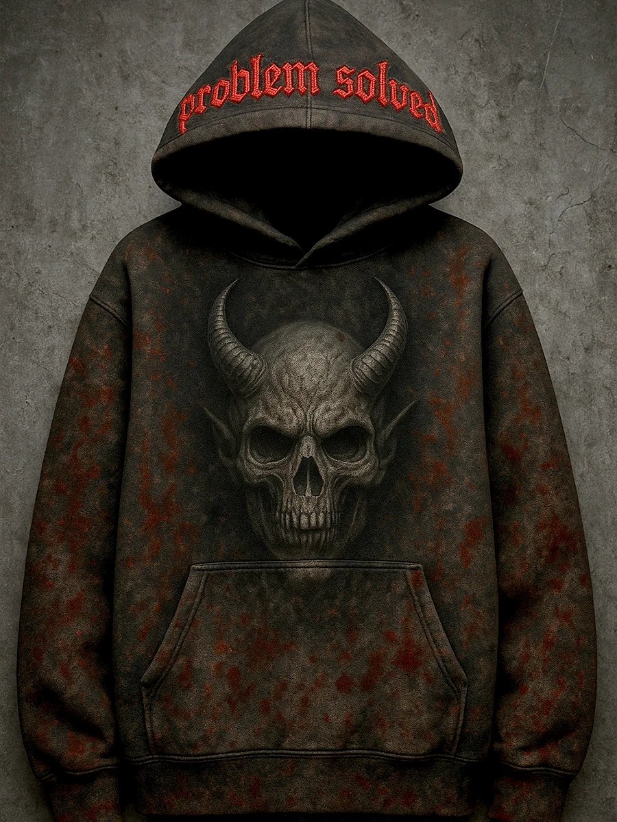 Men's Retro Blood Stain Problem Solved Printed Hoodie