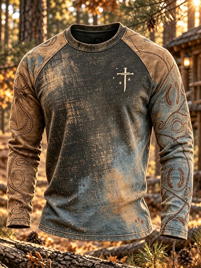 Men'S Vintage-Style "Faith" Print Crew-Neck Top