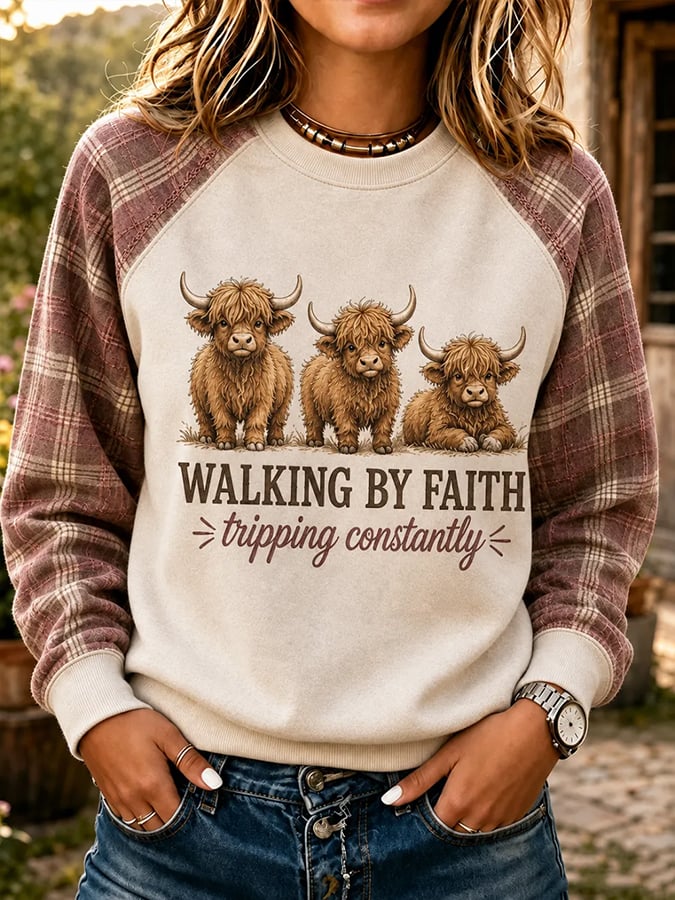 Women's Highland Cattle  Cow Walking By Faith  Tripping Constantly   Faith Top