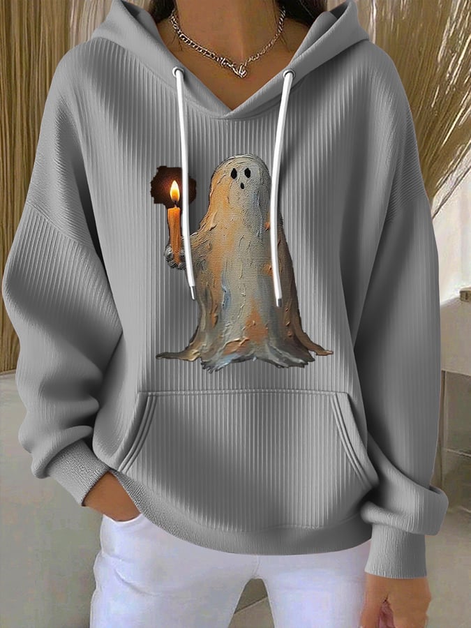 🔥HOT SALE🔥Women's  Vintage Halloween Ghost Print Casual Hoodie