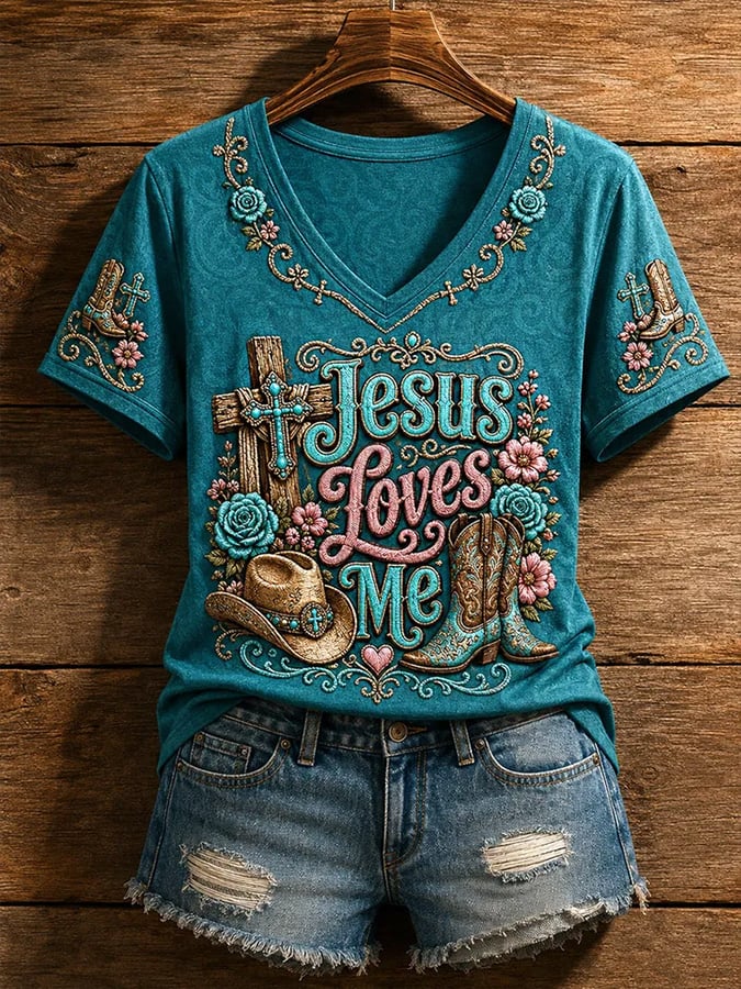 Women's Vintage Western Faith-Print Top