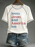 Women's Loves Jesus and America Too round neck short sleeve T-shirt