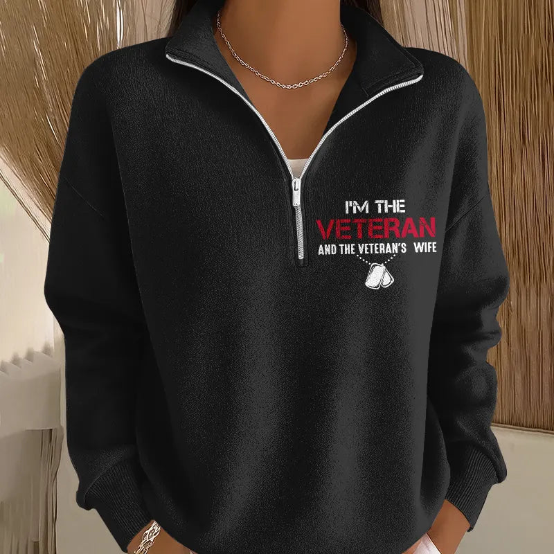 Women's I'm A Veteran And The Veteran's Wife Print Zip-Up Sweatshirt