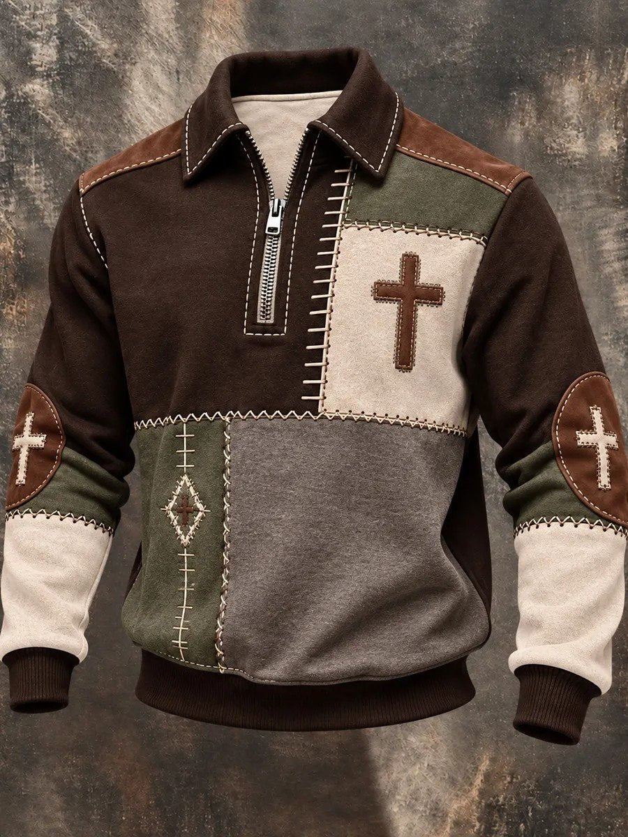 Men's Casual Faith Print Zip-Up Sweatshirt