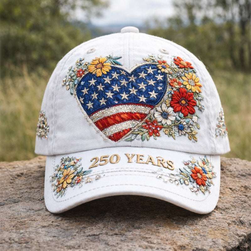 Retro 250th Anniversary American Independence Floral Art Print Baseball Cap