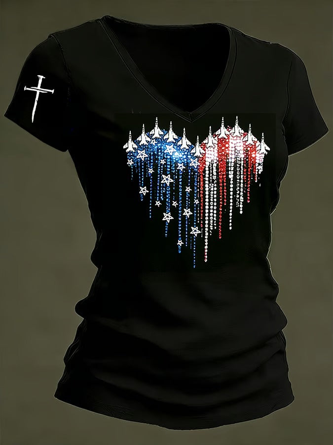 Women'S Independence Day 250Th Anniversary Printed V-Neck T-Shirt