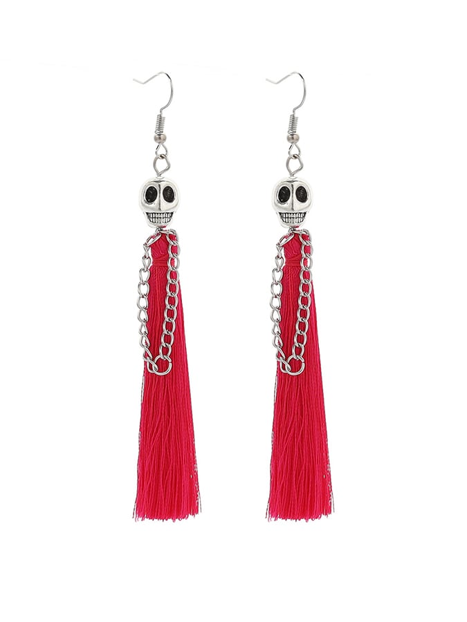 Halloween Skull Tassel Statement Earrings