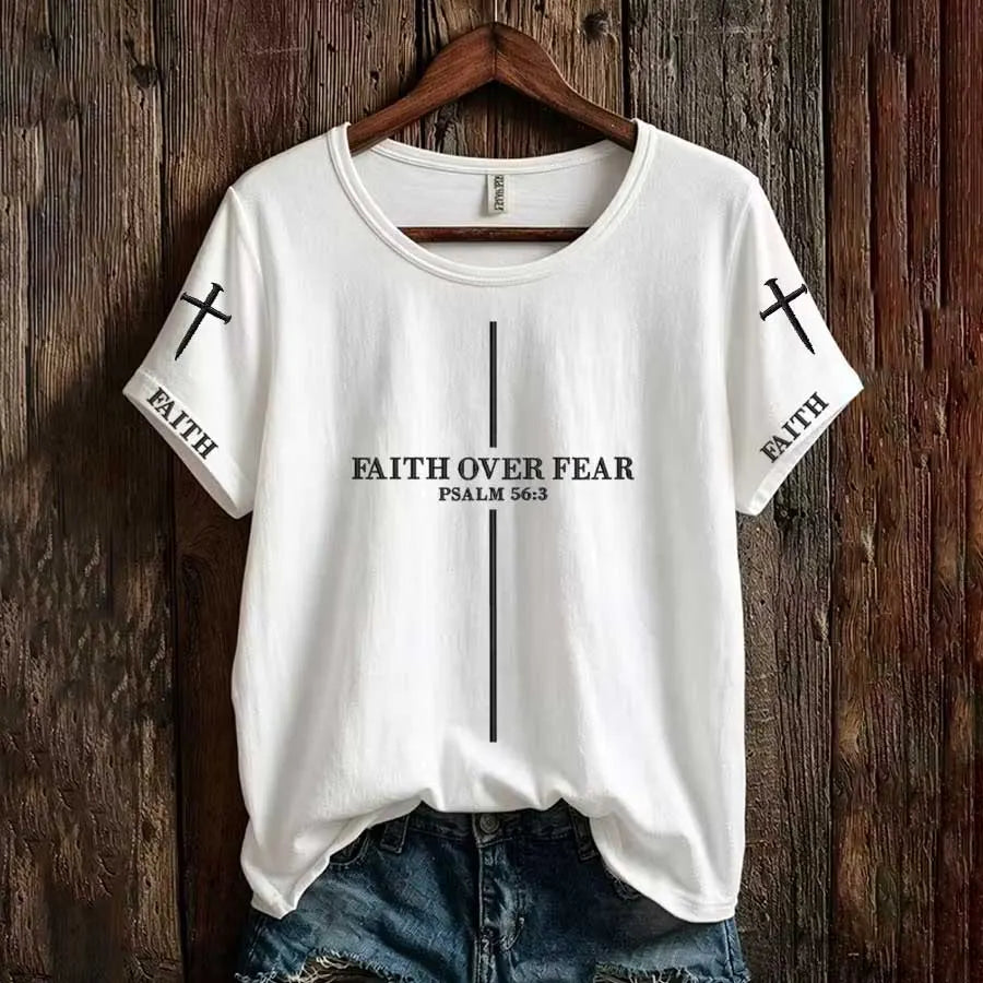 Women's Faith Over Fear Printed Casual T-shirt