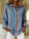 Women's casual retro autumn gradient striped shirt