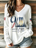 🕯️Women's "Never Forget 9/11" Pattern Comfortable V-Neck Retro T-Shirt