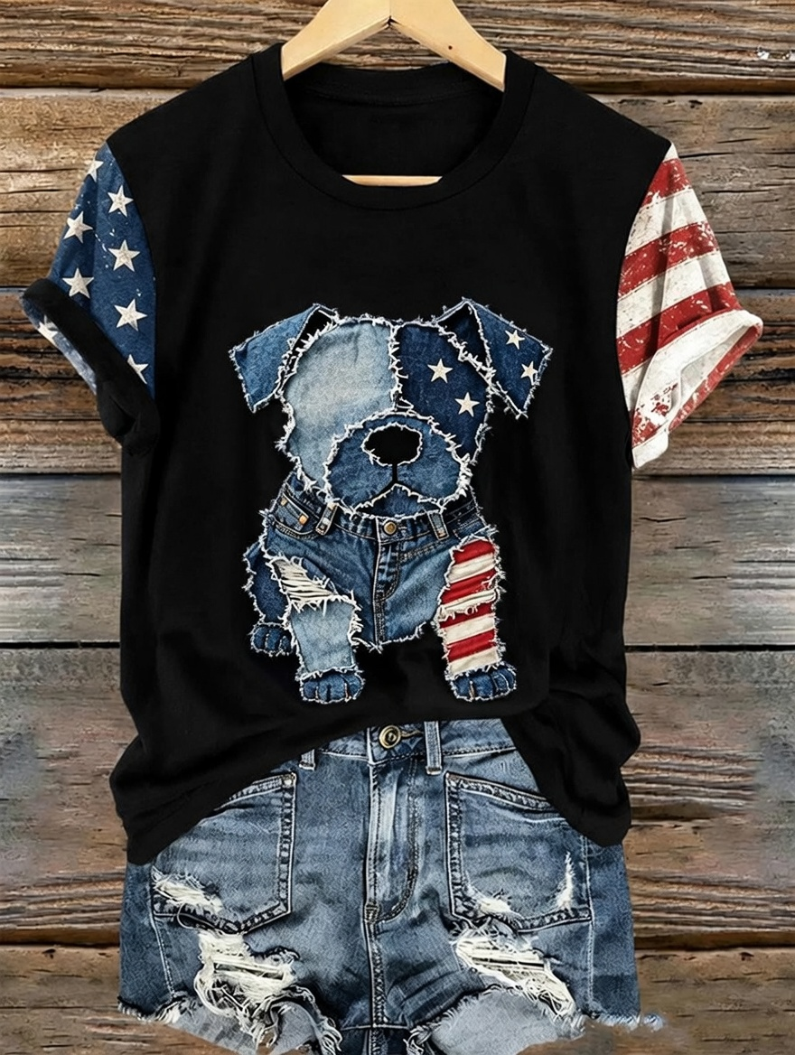 Women's casual American 250th anniversary celebration animal print short sleeved T-shirt