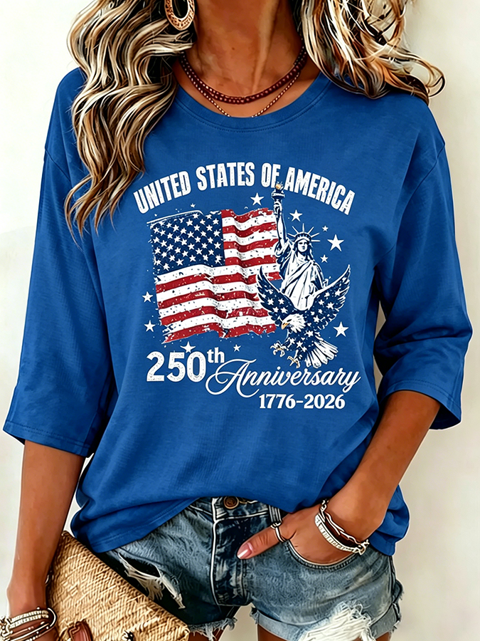 Women's Anniversary 1776-2026 Eagle Statue Of Liberty Tie Dye Tee