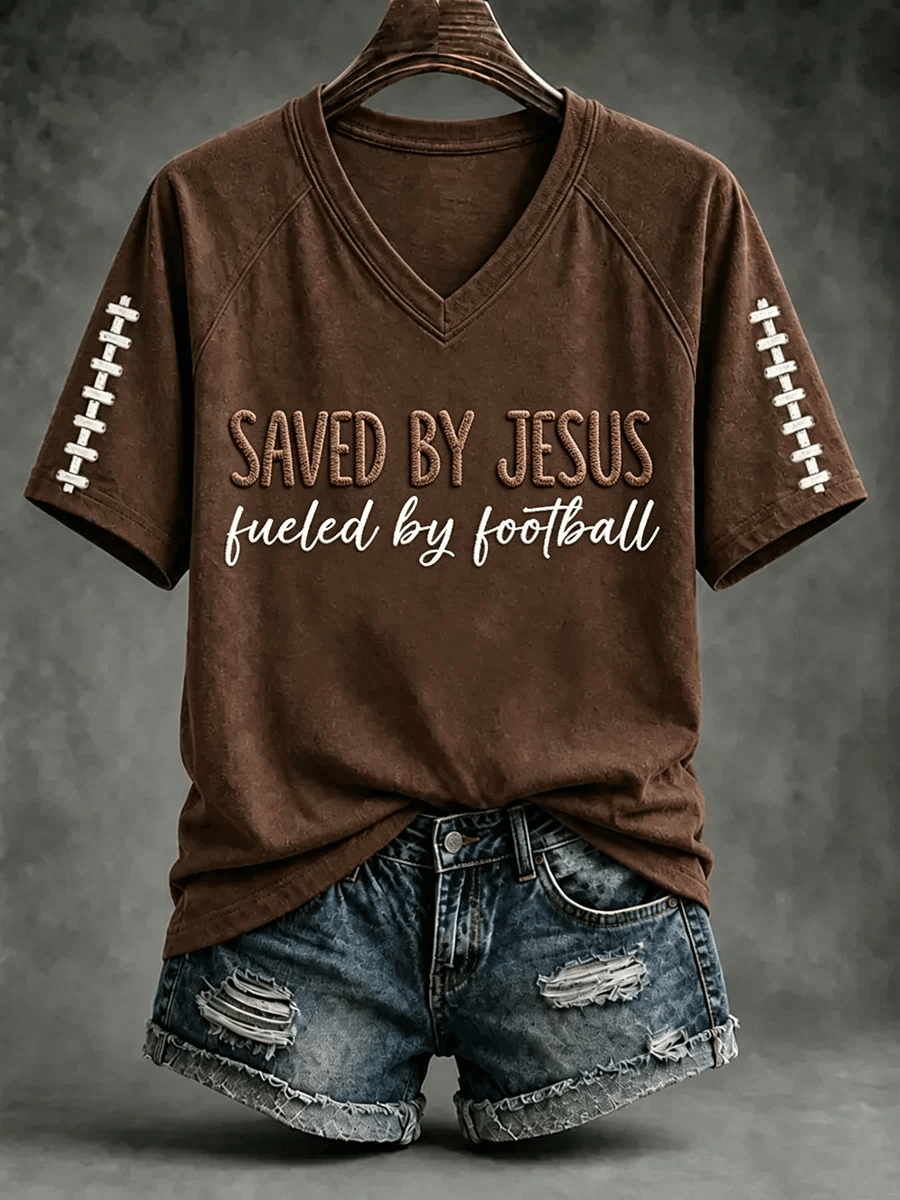 Women's Football And Jesus Faith Printed Casual Tops