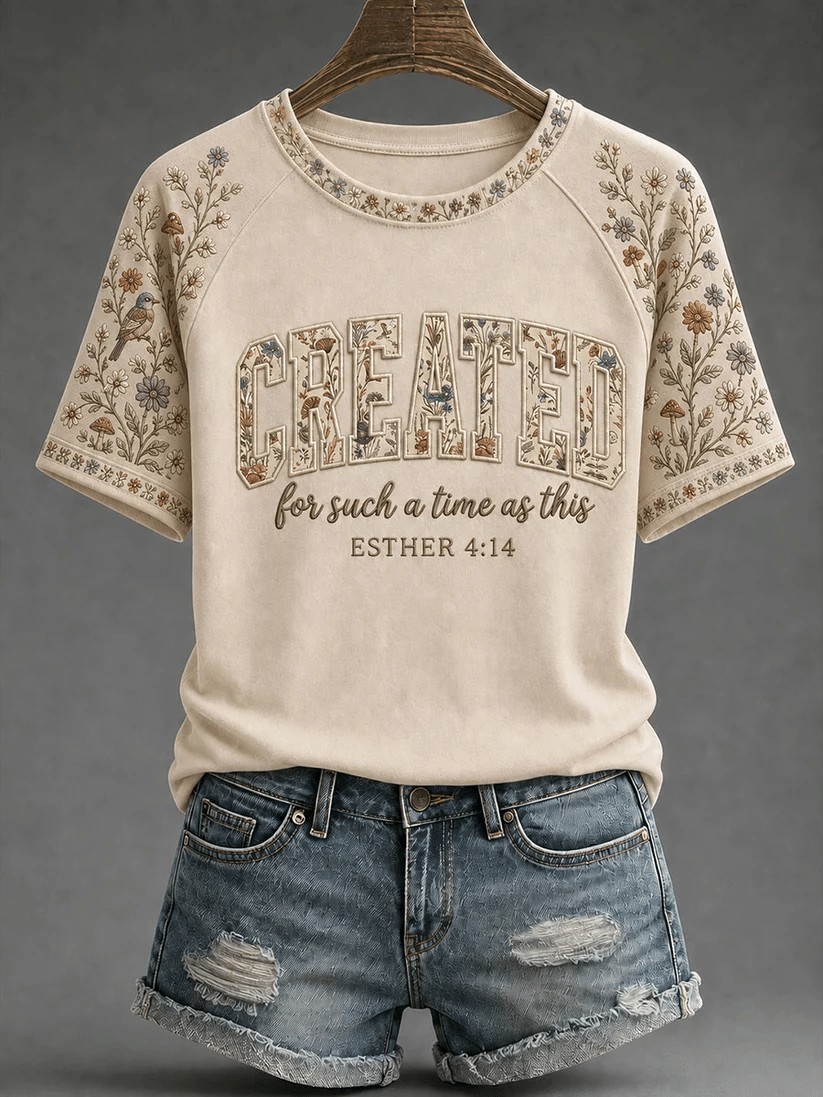 Women's 'Created for Such a Time as This' Floral Casual T-Shirt