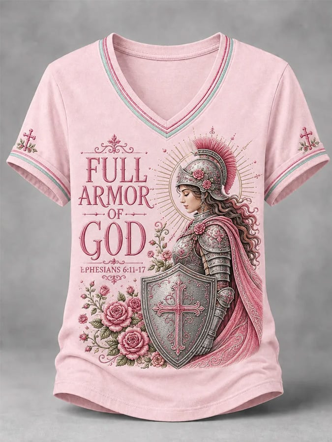 Women'S Faith Print Casual V-Neck T-Shirt