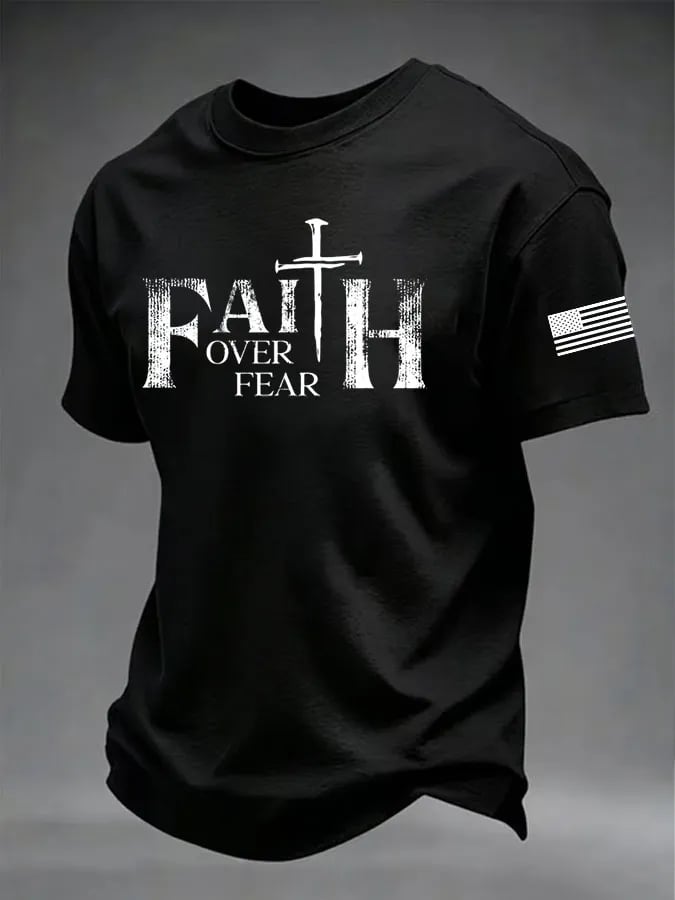 Men's Faith Over Fear Print Round Neck T-shirt