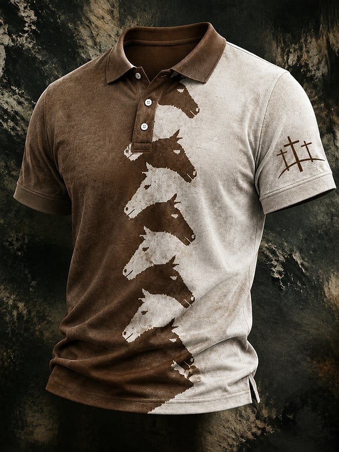 Men's Western-Style Faith Print Casual Polo Shirt