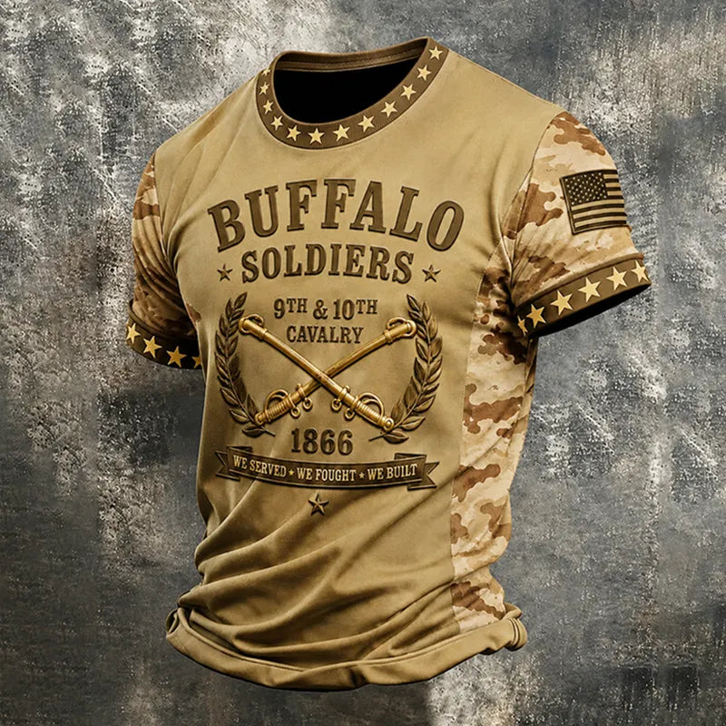 Men's Retro Buffalo Soldier Print Casual T-Shirt