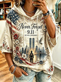 🕯️Women's Retro  9.11 Never Forget Print  Hooded Sweatshirt
