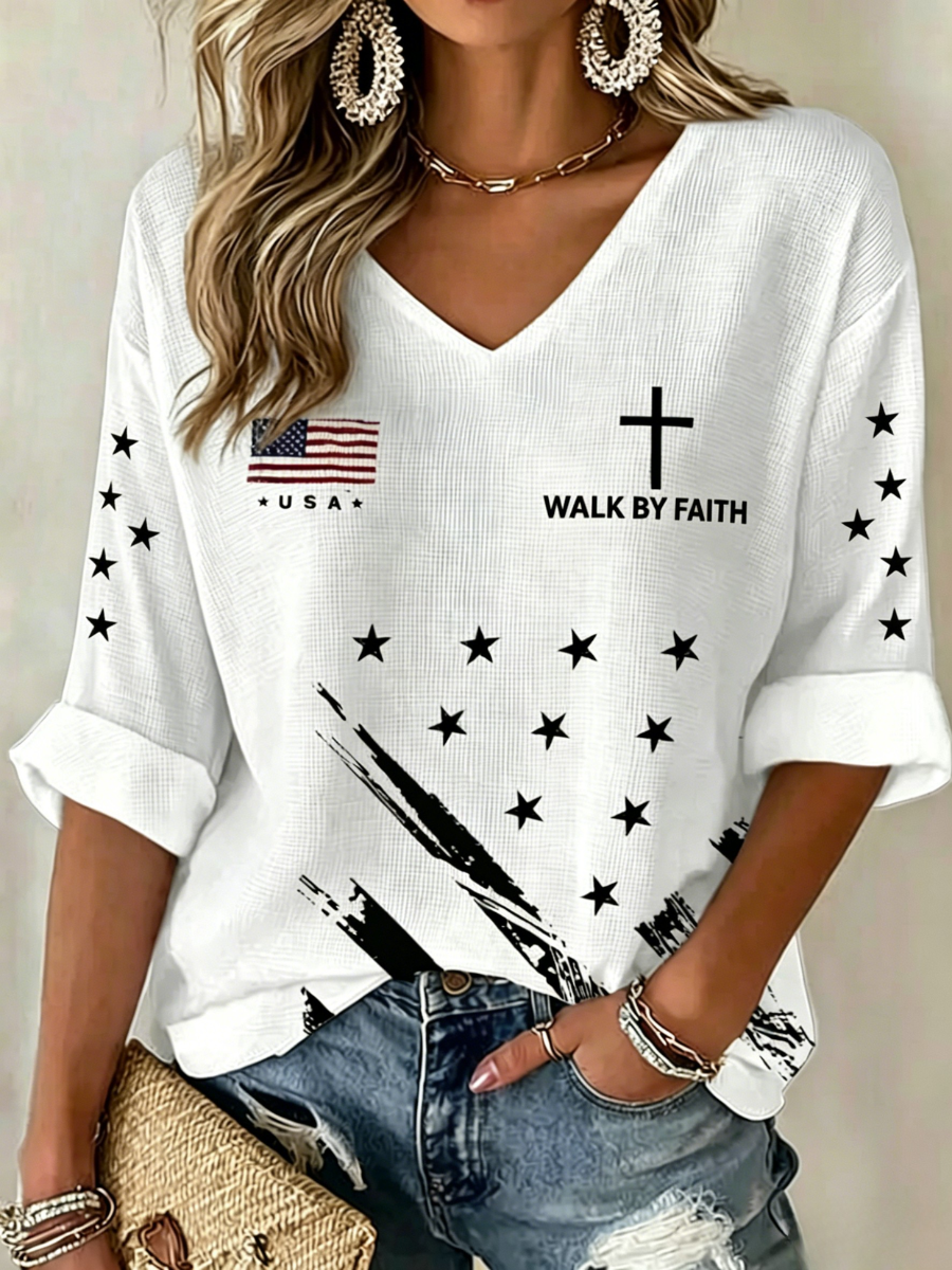 Women'S 250Th Anniversary Faith Printed Casual Top