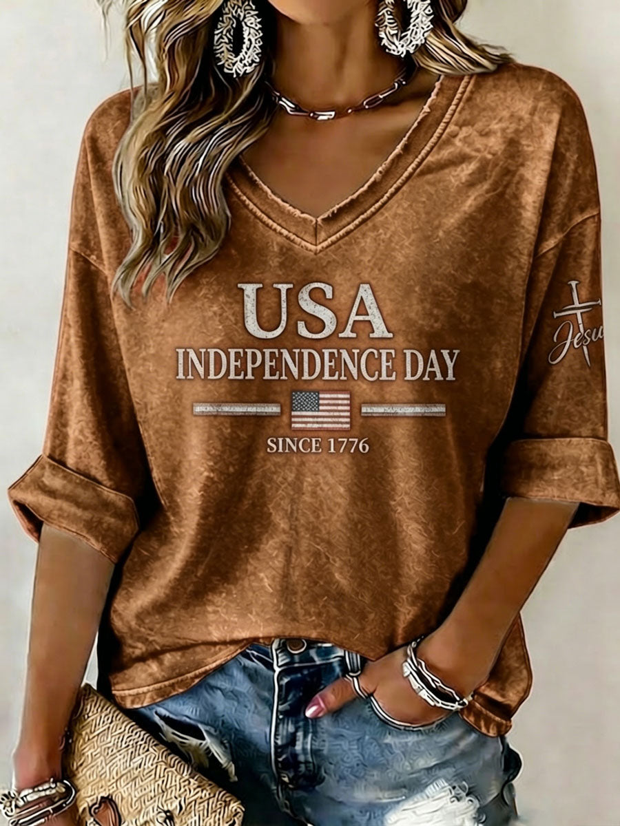 Women'S Retro Independence Day Anniversary Faith Top
