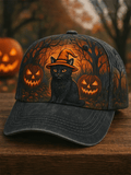 Vintage Halloween Witch Cat Print Hat