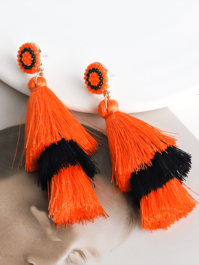 Halloween Three-Layer Tassel Contrasting Design Statement Earrings