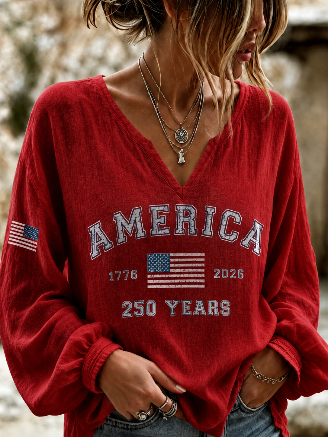 Women'S America Flag Printed Casual Top