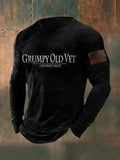 Men's Veteran Flag Printed Casual Long Sleeve T-Shirt
