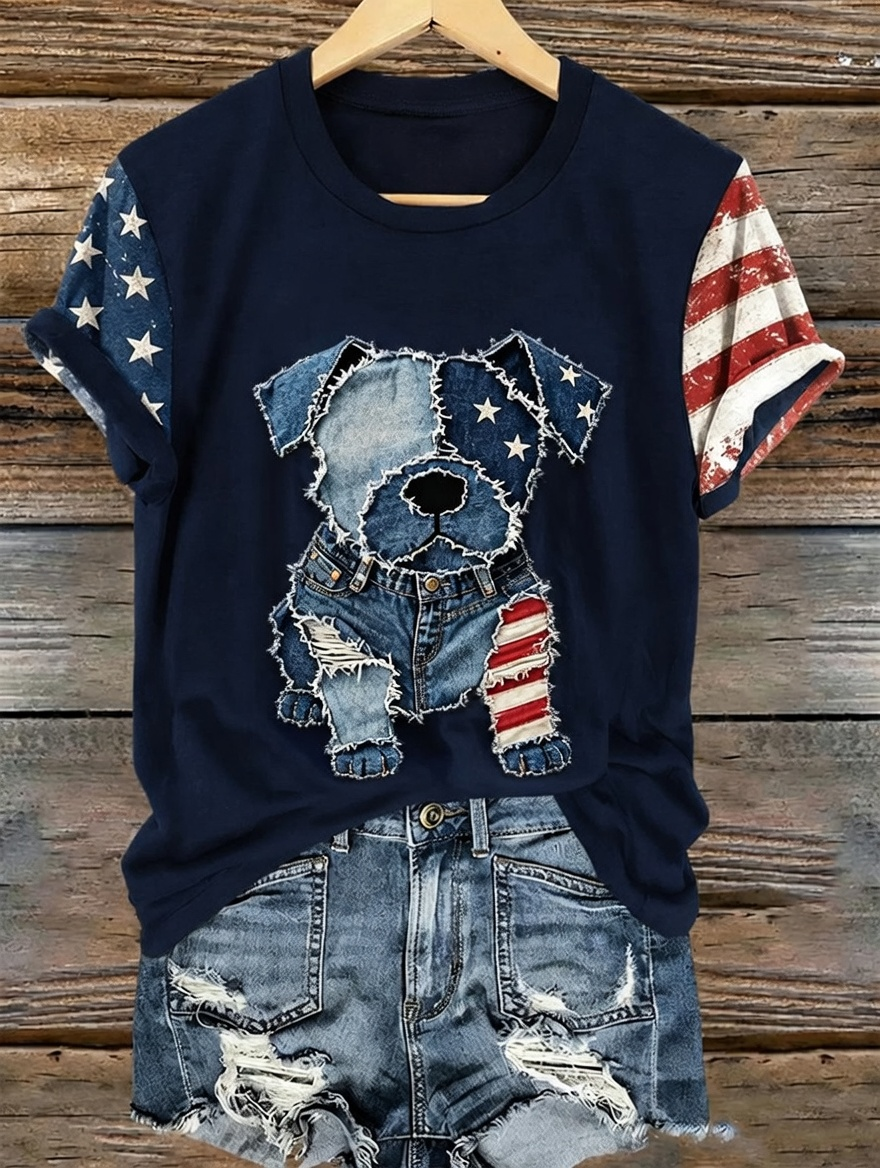Women's casual American 250th anniversary celebration animal print short sleeved T-shirt