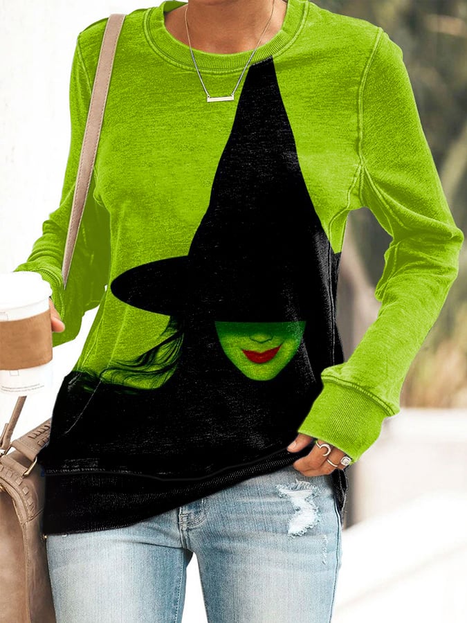 Women's Witch Printed Long Sleeve Sweatshirt