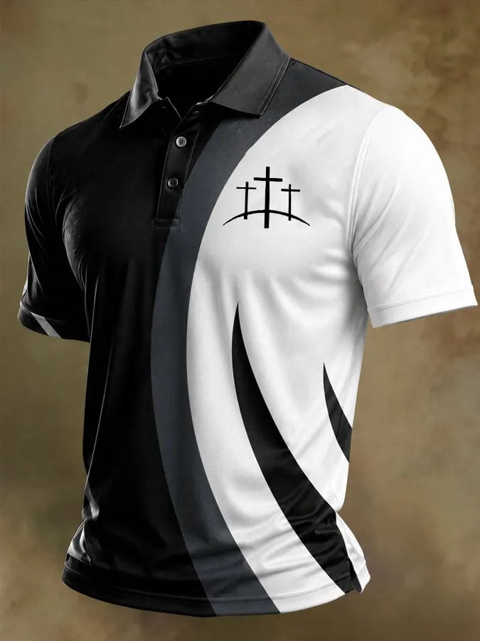 Men's Faith Cross Print Polo Shirt