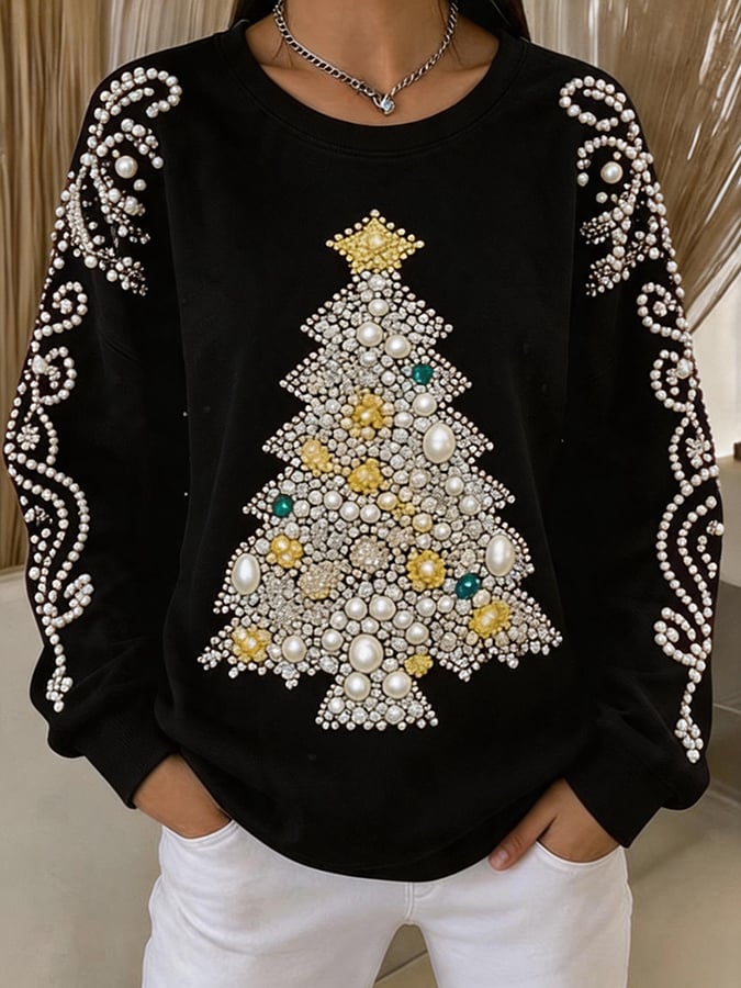 Women's Christmas Tree Print Pullover Sweatshirt