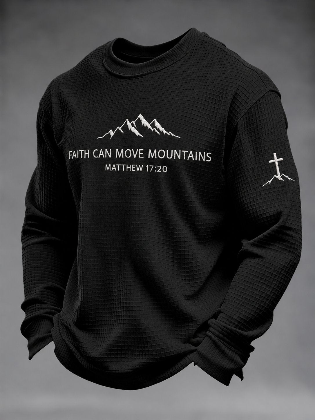 Men's Faith Can Move Mountains Matthew 17:20 Printed Waffle-Knit Top